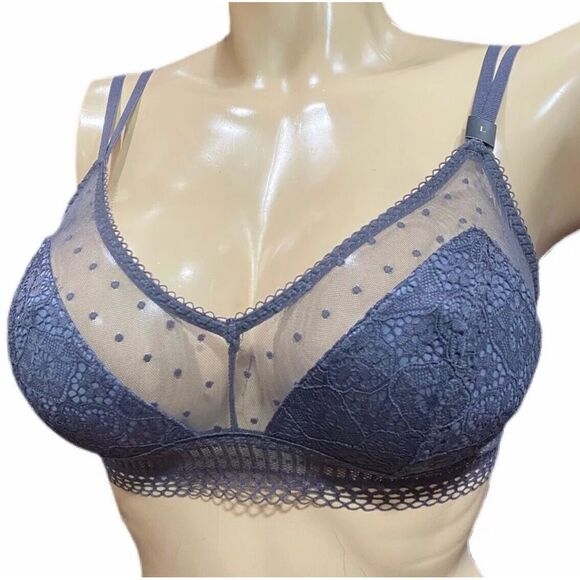 Victoria’s Secret Mesh & dots sexy unlined lace bralette Bra Gray Medium - Picture 3 of 3